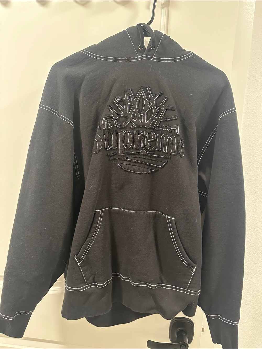 Supreme Black Crewneck Hoodie with Embroidered Logo